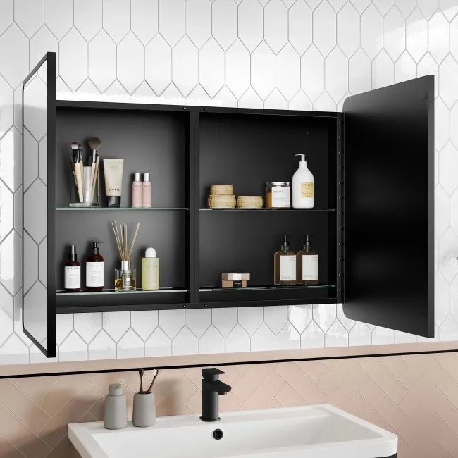 Olivia Black Framed Mirror Cabinet 710x1000mm