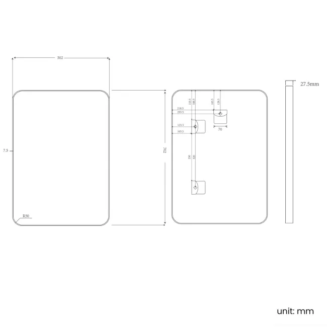 Essence Brushed Brass Rectangular Bathroom Mirror 700x500mm