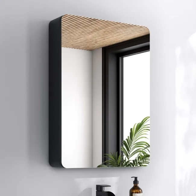 Aurora Matt Black Mirror Cabinet 700x500mm