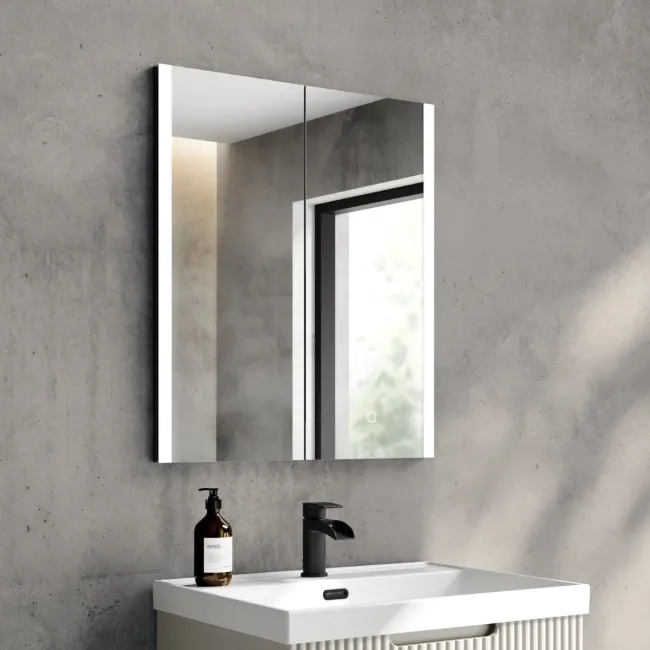 Selma Matt Black Illuminated LED Recessed Mirror Cabinet 700x600mm