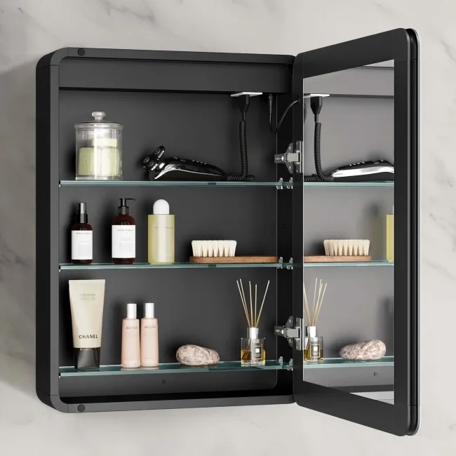 Aurora Matt Black Illuminated LED Mirror Cabinet 600x450mm
