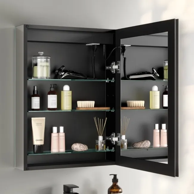 Esme Matt Black Illuminated LED Recessed Mirror Cabinet 600x450mm