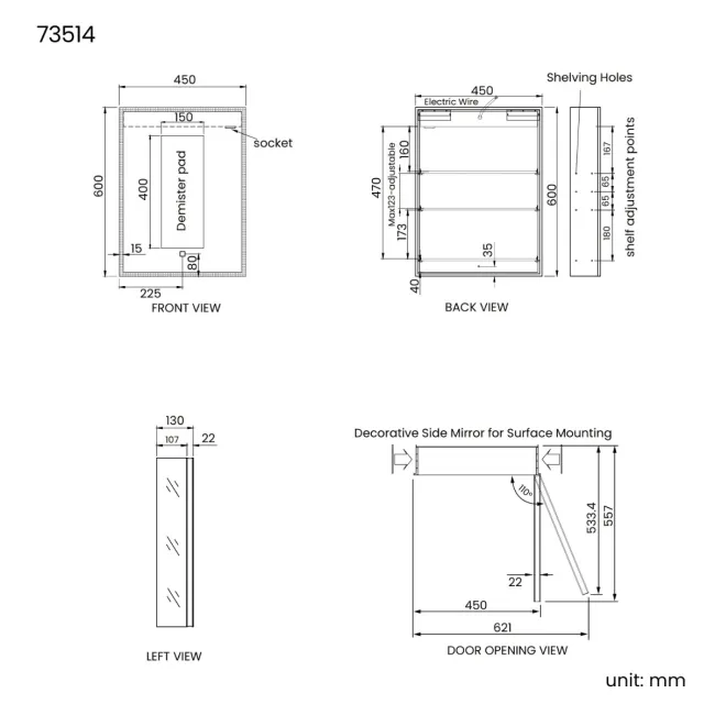 Esme Matt Black Illuminated LED Recessed Mirror Cabinet 600x450mm