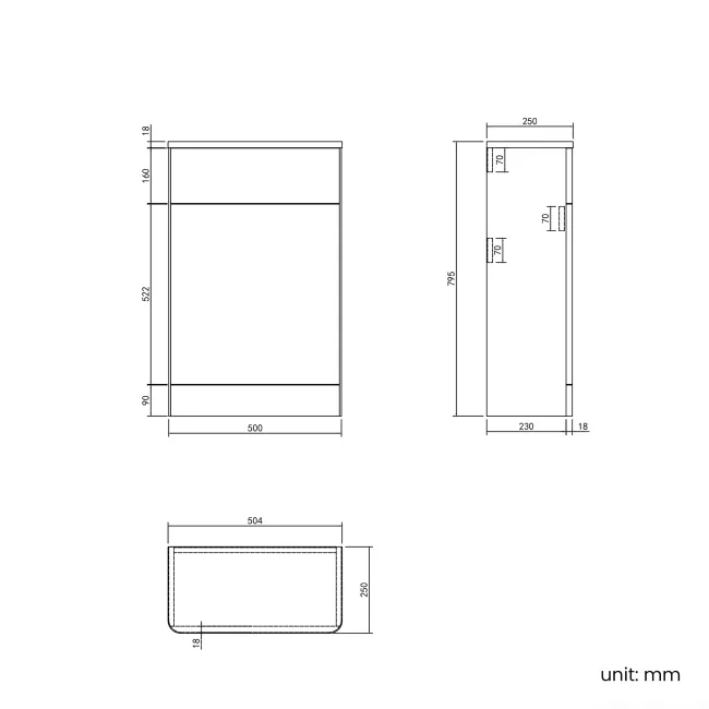 Navy Blue Slimline Back To Wall Toilet Unit 500mm