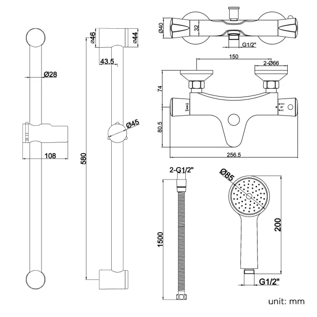 Lismore Round Thermostatic Bath Filler Shower Set