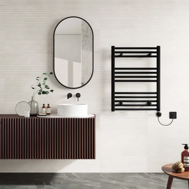 Naples Electric Premium Matt Black Straight Heated Towel Rail 800x600mm