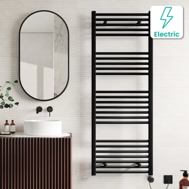 Naples Electric Premium Matt Black Straight Heated Towel Rail 1600x600mm