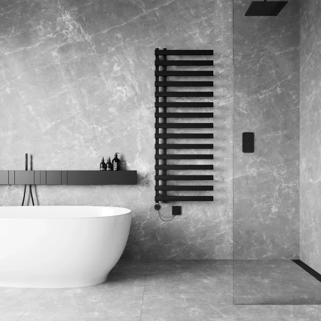 Palermo Electric Matt Black Designer Heated Towel Rail 1600x600mm