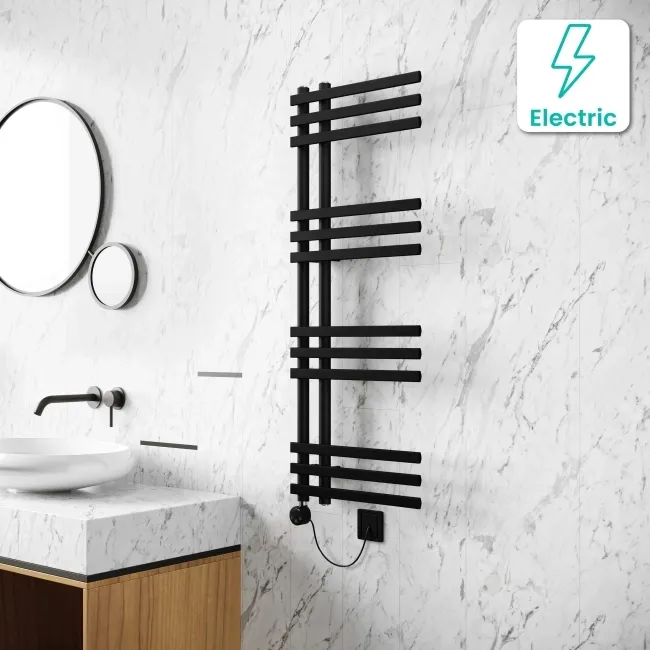 Madrid Electric Matt Black Designer Heated Towel Rail 1200x450mm