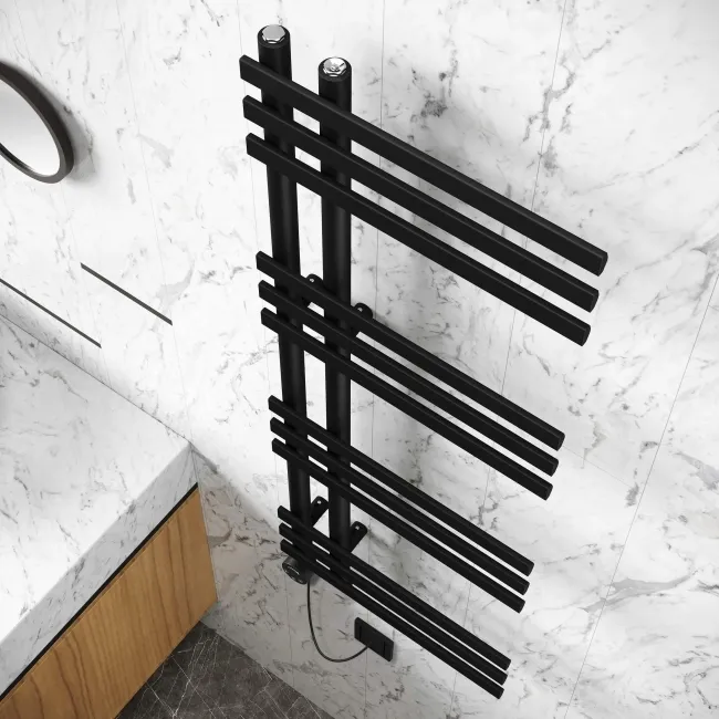 Madrid Electric Matt Black Designer Heated Towel Rail 1200x450mm