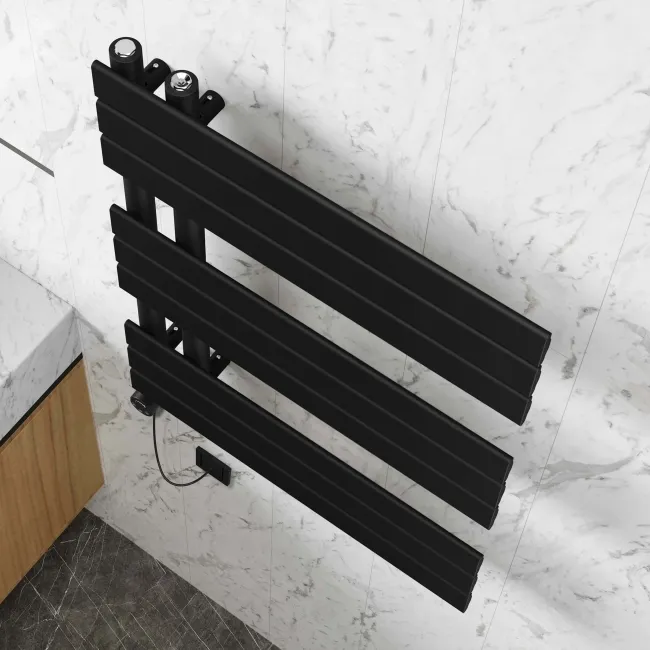 Seville Electric Matt Black Designer Flat Panel Heated Towel Rail 800x600mm