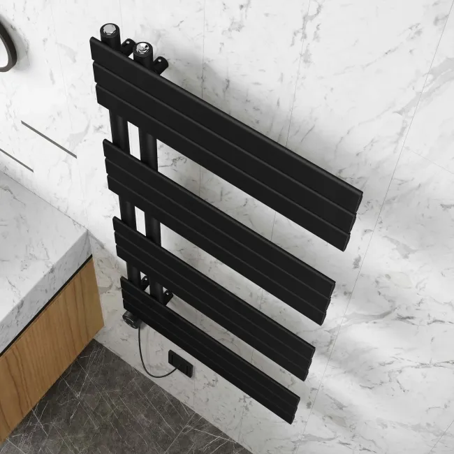 Seville Electric Matt Black Designer Flat Panel Heated Towel Rail 1200x600mm