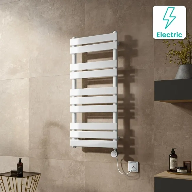 Santorini Electric White Flat Panel Heated Towel Rail 1000x450mm