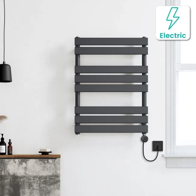Santorini Electric Anthracite Flat Panel Heated Towel Rail 800x600mm