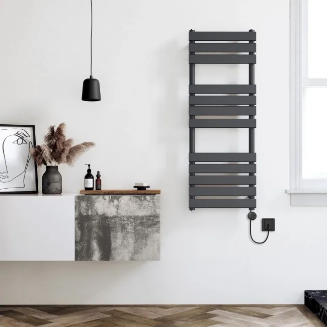 Santorini Electric Anthracite Flat Panel Heated Towel Rail 1200x450mm