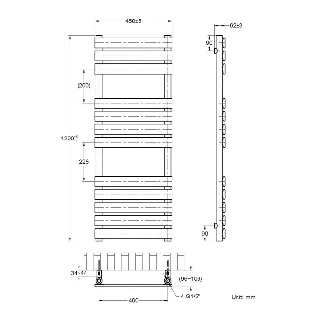 Santorini Electric Anthracite Flat Panel Heated Towel Rail 1200x450mm