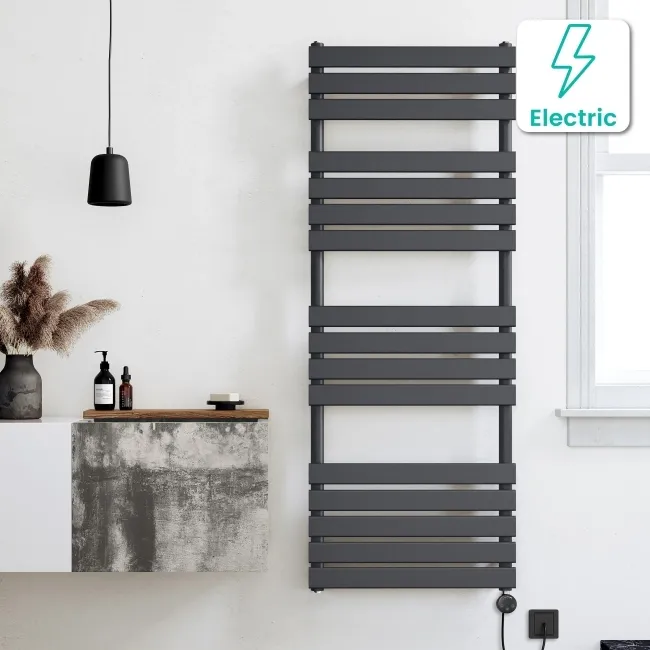 Santorini Electric Anthracite Flat Panel Heated Towel Rail 1600x600mm