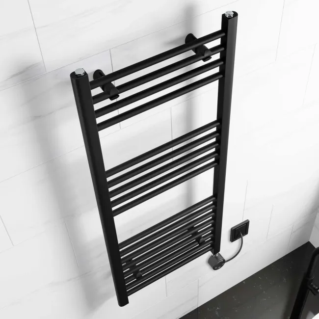 Barcelona Electric Matt Black Straight Heated Towel Rail 1200x500mm