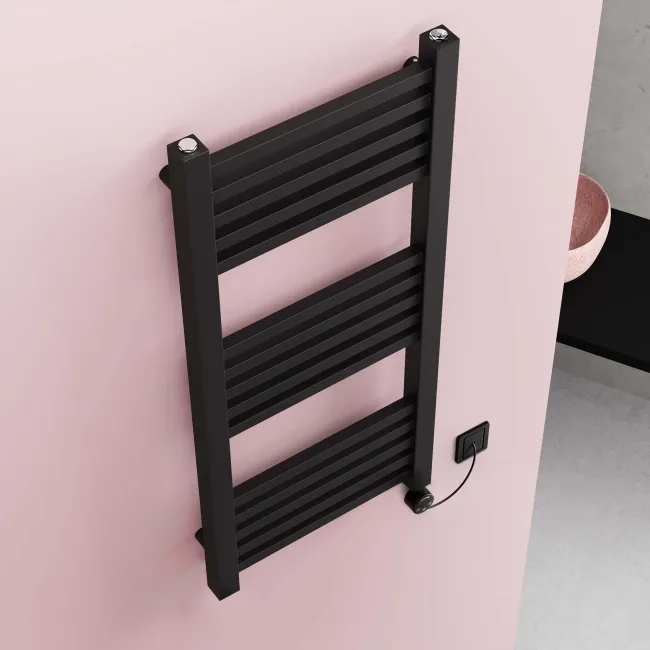 Valetta Electric Matt Black Square Heated Towel Rail 1000x450mm