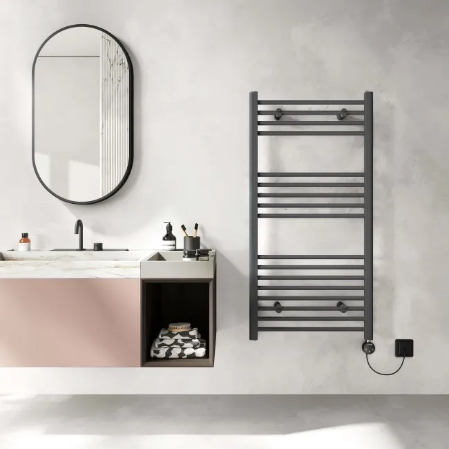 Barcelona Electric Anthracite Straight Heated Towel Rail 1200x600mm