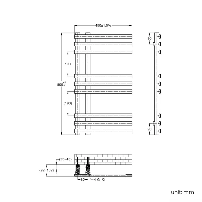 Madrid Electric Anthracite Designer Heated Towel Rail 800x450mm