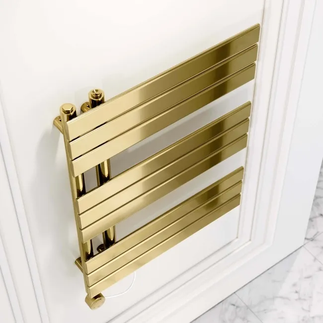 Seville Electric Brushed Brass Designer Flat Panel Heated Towel Rail 800x600mm