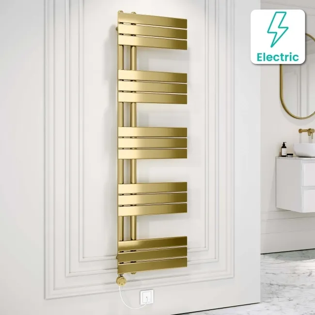 Seville Electric Brushed Brass Designer Flat Panel Heated Towel Rail 1600x450mm