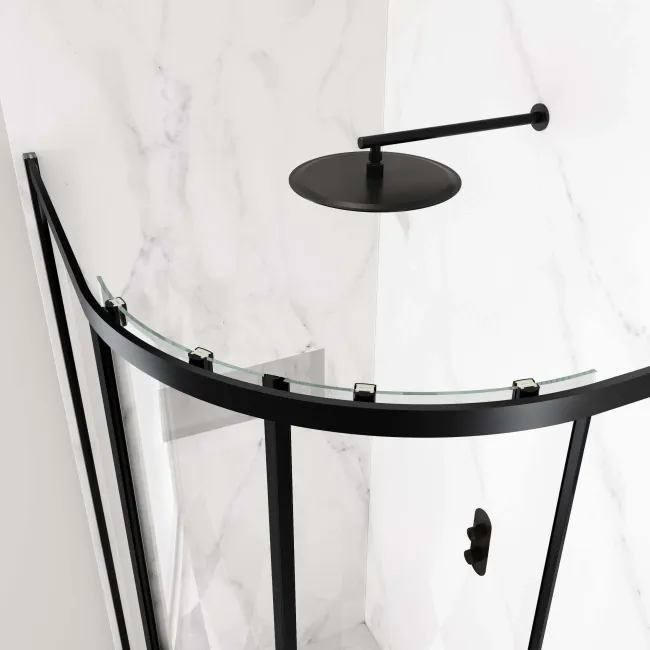 Hamburg Matt Black Easy Clean 8mm Offset Quadrant Shower Enclosure 1200x800mm - Easy Fix