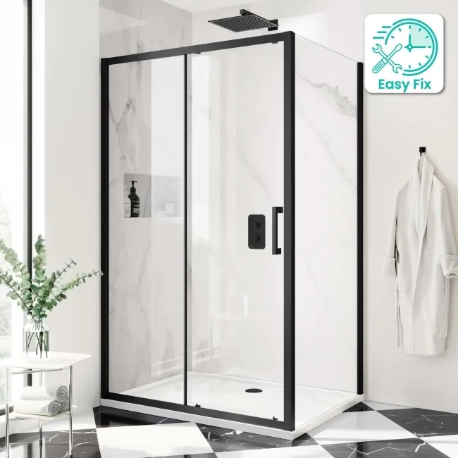 Hamburg Matt Black Easy Clean 8mm Sliding Shower Enclosure 1200x900mm - Easy Fix