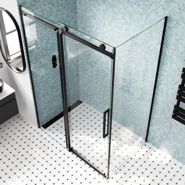 Oslo Matt Black Premium Easy Clean 8mm Sliding Shower Enclosure 1400x900mm