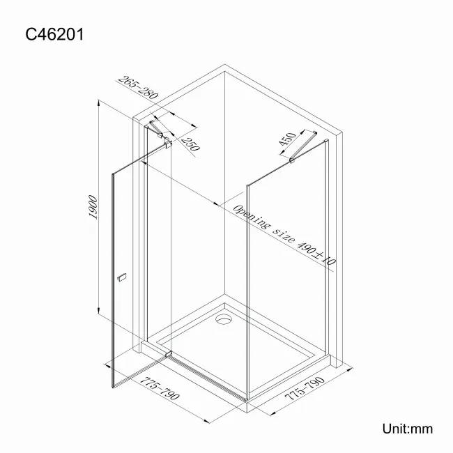 Vienna Matt Black Easy Clean 8mm Hinged Shower Enclosure 800x800mm