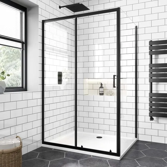 London Matt Black 6mm Sliding Shower Enclosure 1100x900mm