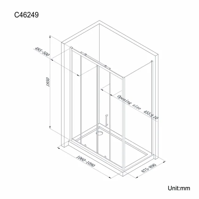 London Matt Black 6mm Sliding Shower Enclosure 1100x900mm
