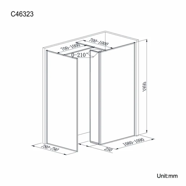 Munich Matt Black Framed 8mm Walk In Shower Enclosure 1100mm & 800mm Glass with Pivotal Return Panel