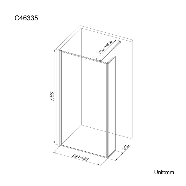 Munich Brushed Brass Framed 8mm Wet Room Shower Glass 1000mm & 250mm Return Panel
