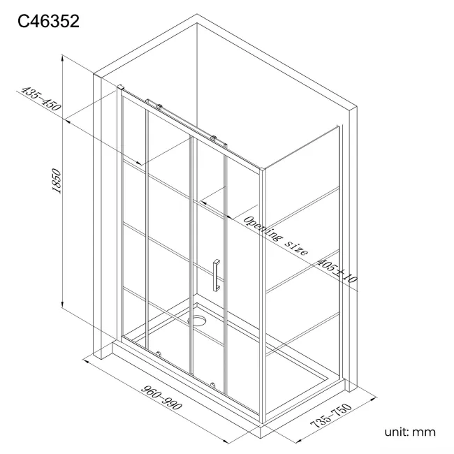 London Matt Black 6mm Sliding Shower Enclosure 1000x760mm