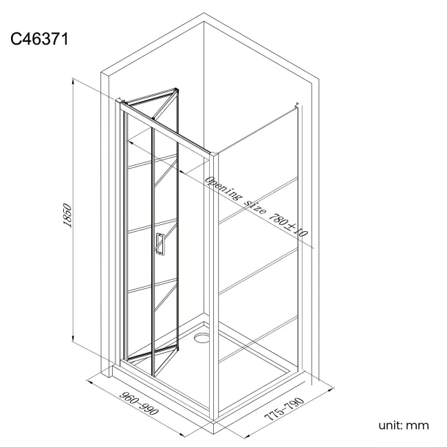 London Matt Black Grid 6mm Bifold Shower Enclosure 1000x800mm