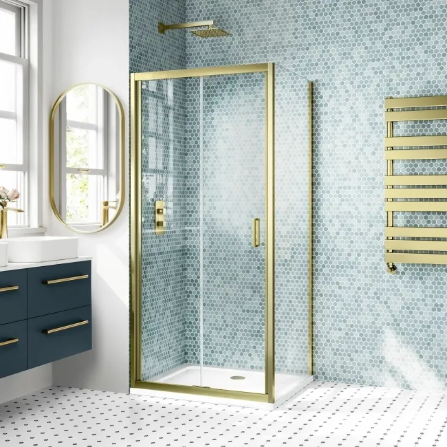 London Brushed Brass 6mm Bifold Shower Enclosure 900x760mm