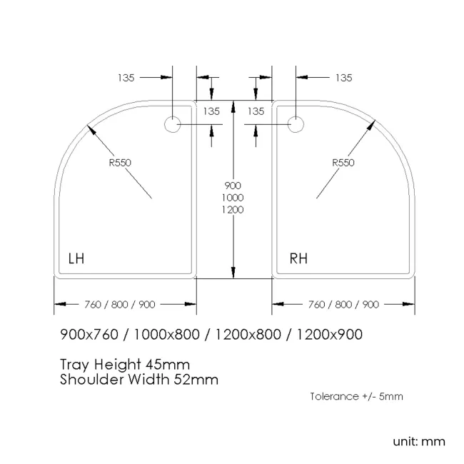 London Offset Quadrant Stone Shower Tray 1200x800mm - Right Handed & Riser Kit