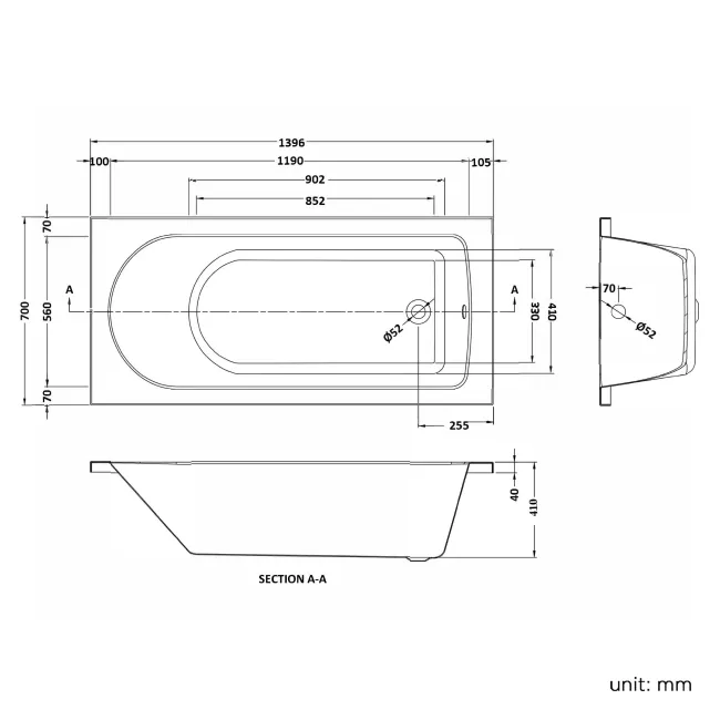 Stafford 1400x700 Round Shower Bath & 6mm Easy Clean Screen