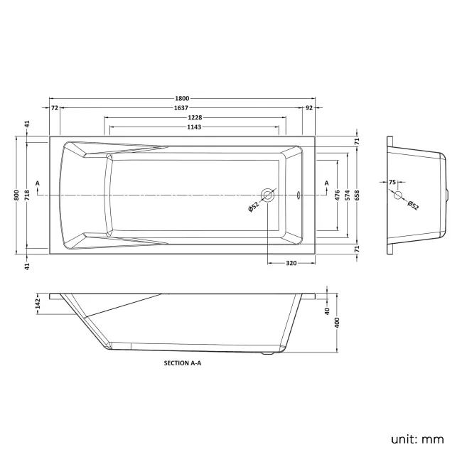 Hereford 1800x800 Square Shower Bath & 6mm Easy Clean Screen