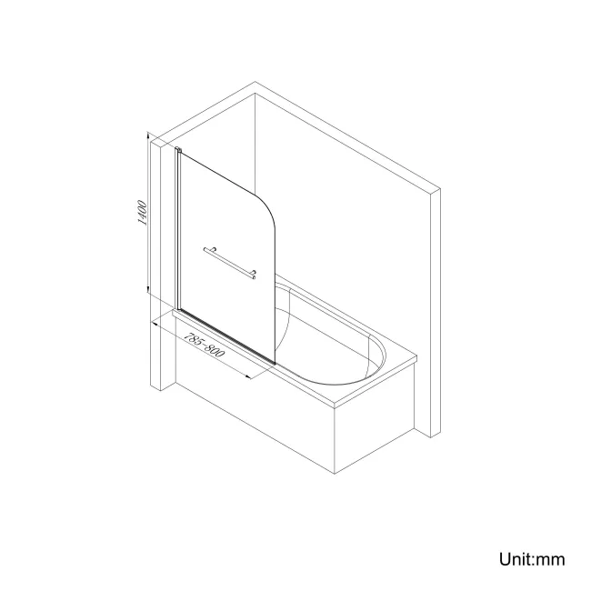 Hereford 1500x700 Square Shower Bath & 6mm Easy Clean Screen with Rail