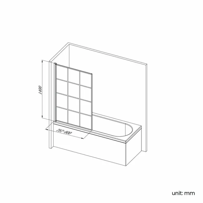 Dover 1700x750 Keyhole Shower Bath & 6mm Easy Clean Matt Black Grid Bath Screen