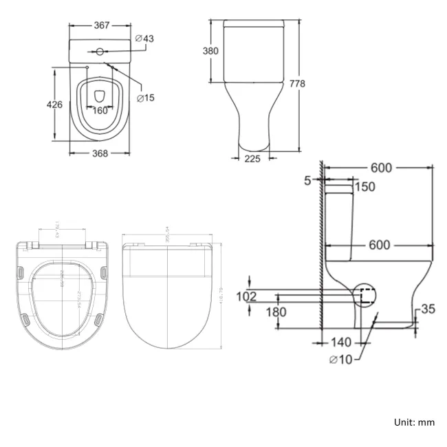 Orlando Close Coupled Toilet With Soft Close Slim Seat