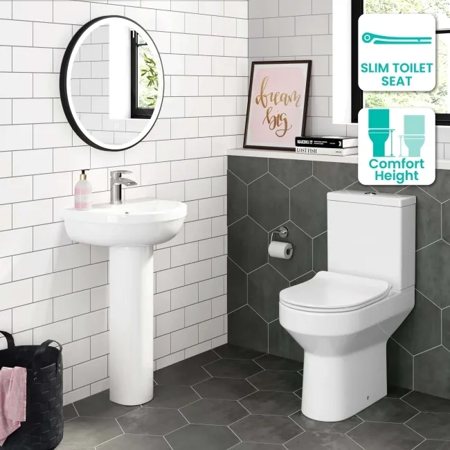 Denver Rimless Comfort Height Close Coupled Toilet & Pedestal Basin Set