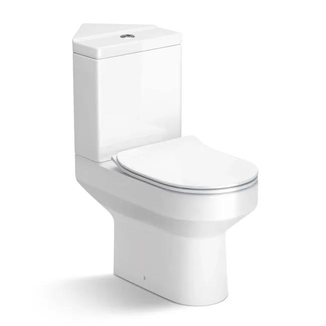 Denver Rimless Close Coupled Corner Toilet With Soft Close Slim Seat
