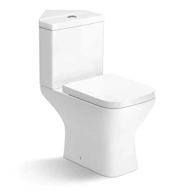 Atlanta Rimless Close Coupled Corner Toilet With Soft Close Seat