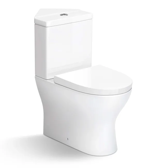 Orlando Rimless Fully Back to Wall Close Coupled Corner Toilet With Soft Close Seat