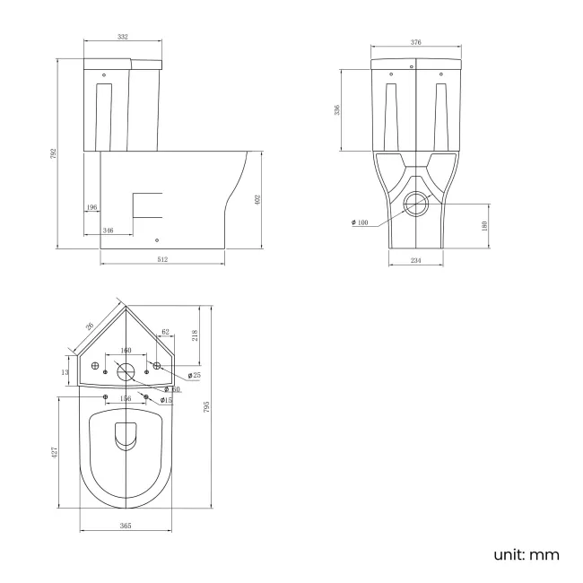 Orlando Rimless Fully Back to Wall Close Coupled Corner Toilet With Soft Close Seat