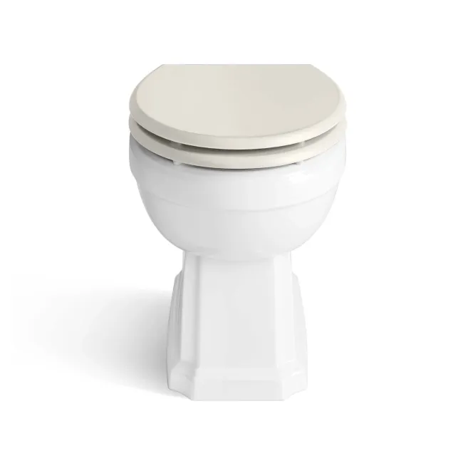 Hudson Traditional Back To Wall Toilet With Chalk White Wooden Seat - Brushed Brass Hinges